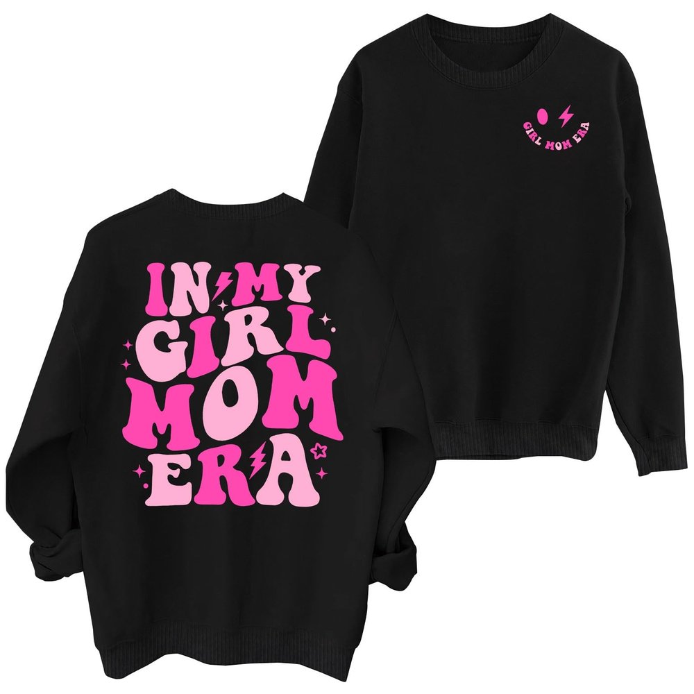 HQP in My Girl Mom Era Sweatshirt Mama Sweatshirt Mom Life Letter Printed Shirt Casual Long Sleeve Pullover Mama Gifts Tops Black