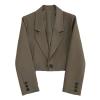 BoShiNuo Black Cropped Blazers Woman Trend Notched Collar Crop Jacket Women Korean Chic Single Button Suit Coat Coffee M