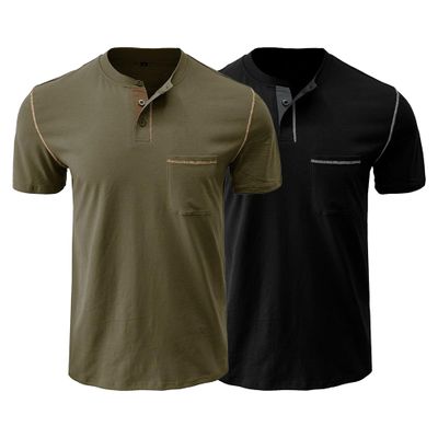 Men's Crew Neck Casual Pocket T-Shirt Button Front Lightweight Tees Classic Soft Short Sleeve Multipack T-Shirts (Army Green/Black,M)