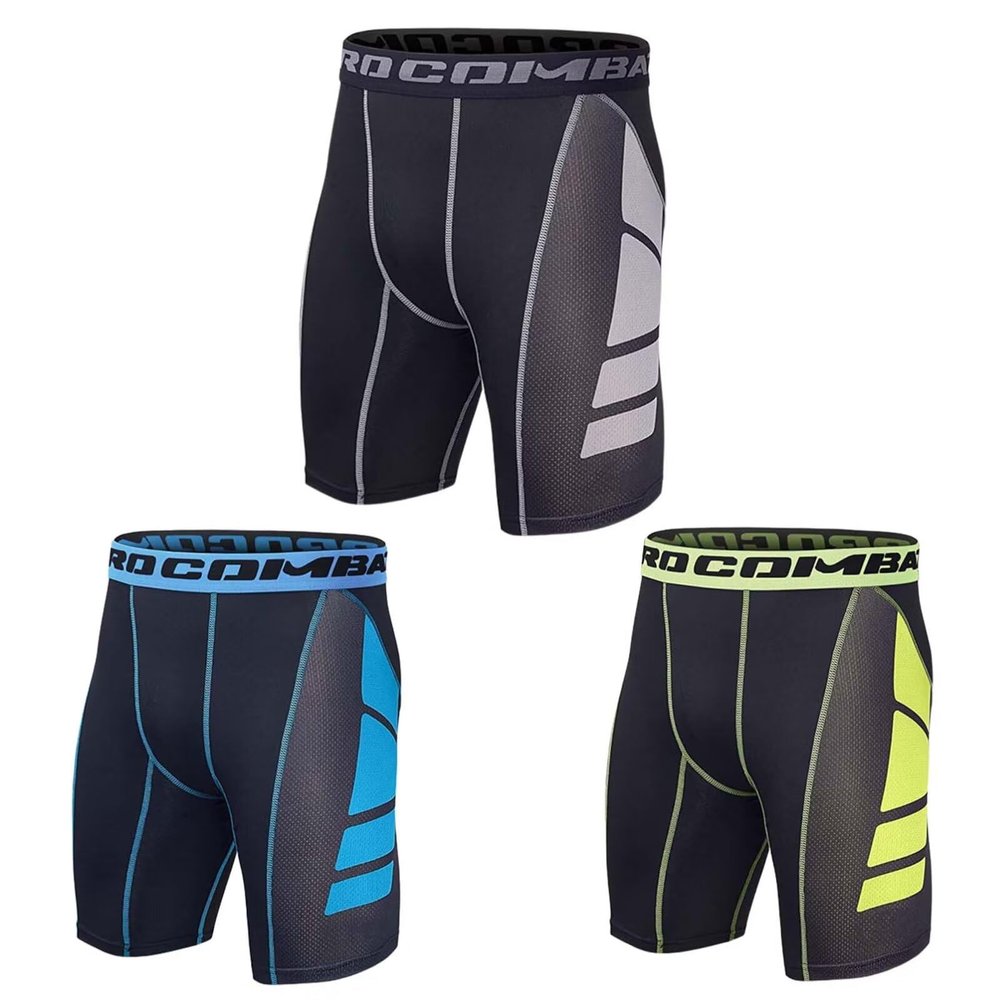 Rivccku 3 Pack Compression Shorts Men Sports Underwear Cycling Shorts Mens for Running Workout Gym Rugby Yoga Boxing 3 Pack