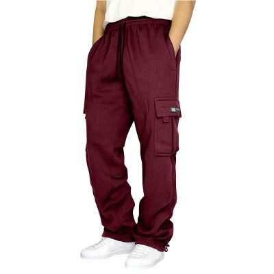 Mens Heavyweight Fleece Cargo Sweatpants Joggers Baggy Elastic Waist Drawstring Workout Pants with Pockets Winter