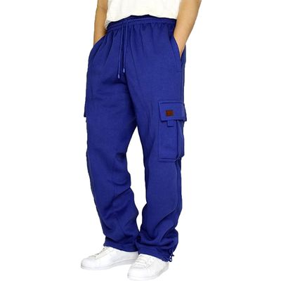 Mens Heavyweight Fleece Cargo Sweatpants Joggers Baggy Elastic Waist Drawstring Workout Pants with Pockets Winter A- Blue