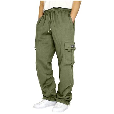 Mens Heavyweight Fleece Cargo Sweatpants Joggers Baggy Elastic Waist Drawstring Workout Pants with Pockets Winter B- Green