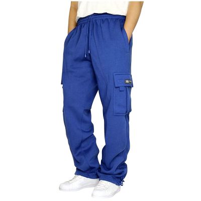 Mens Heavyweight Fleece Cargo Sweatpants Joggers Baggy Elastic Waist Drawstring Workout Pants with Pockets Winter B- Blue