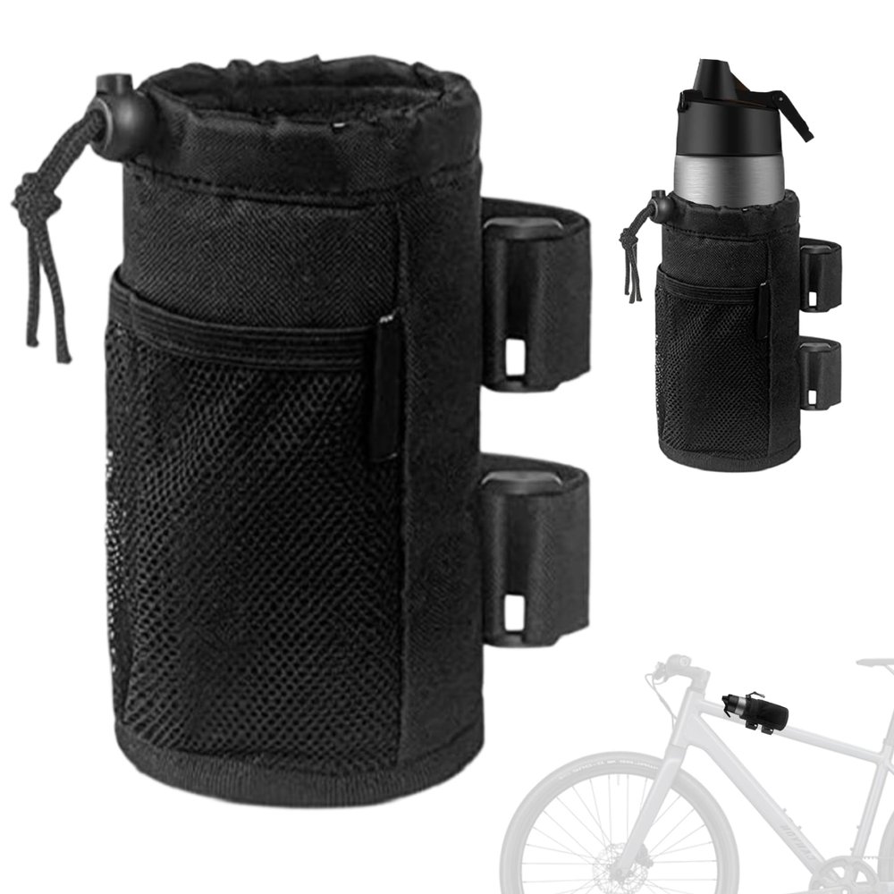 Bike Bottle Cages, Bike Water Bottle Holder Bag Insulated Water Bottle Cage Pouch Bike Cup Holder with Mesh Pocket, Drawstring Strap Tapes Water Bottle Bag for Scooter, Mountain Bike