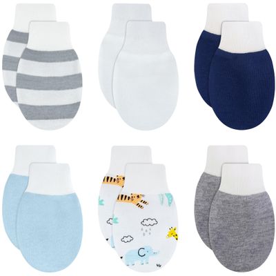 RATIVE Newborn Baby Cotton Gloves Sleep Sleeping No Scratch Wrist Tab Mitten Mittens Mitts Set for 0-6 Months Boys Girls (6-pairs/B-552)