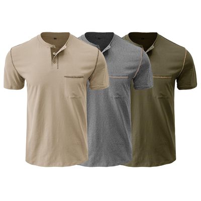 Men's Crew Neck Casual Pocket T-Shirt Button Front Lightweight Tees Classic Soft Short Sleeve Multipack T-Shirts (Khaki/Grey/Green3,S)