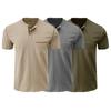 Men's Crew Neck Casual Pocket T-Shirt Button Front Lightweight Tees Classic Soft Short Sleeve Multipack T-Shirts (Khaki/Grey/Green3,S) view 1