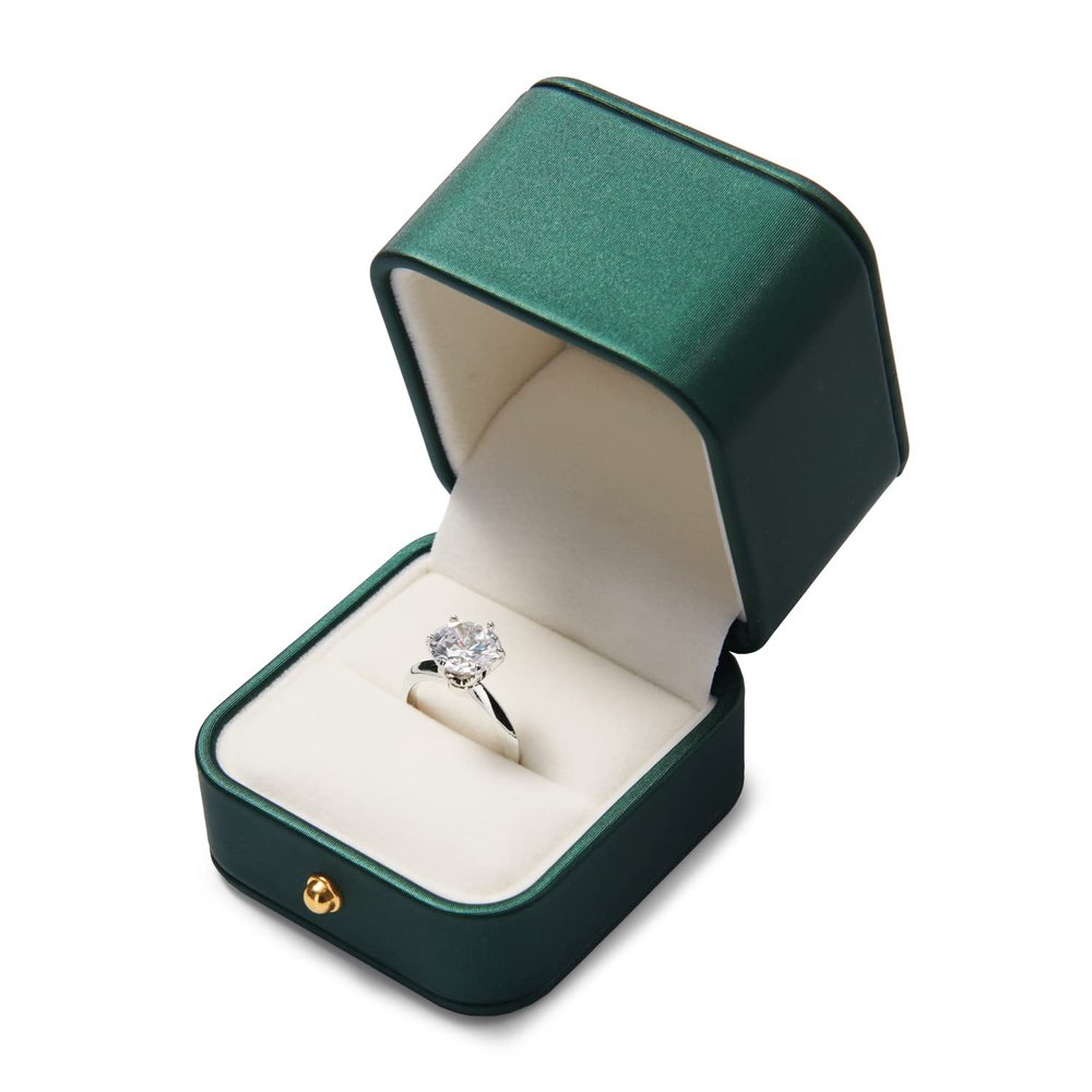 Papten PU Leather Ring Box Velvet Interior Jewelry Gift Box Ring Holder Velvet Interior For Birthday, Proposal, Engagement,Wedding, Valentine's Day Gifts (Green)