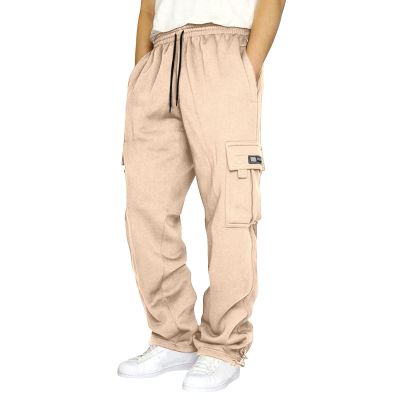 Mens Heavyweight Fleece Cargo Sweatpants Joggers Baggy Elastic Waist Drawstring Workout Pants with Pockets Winter