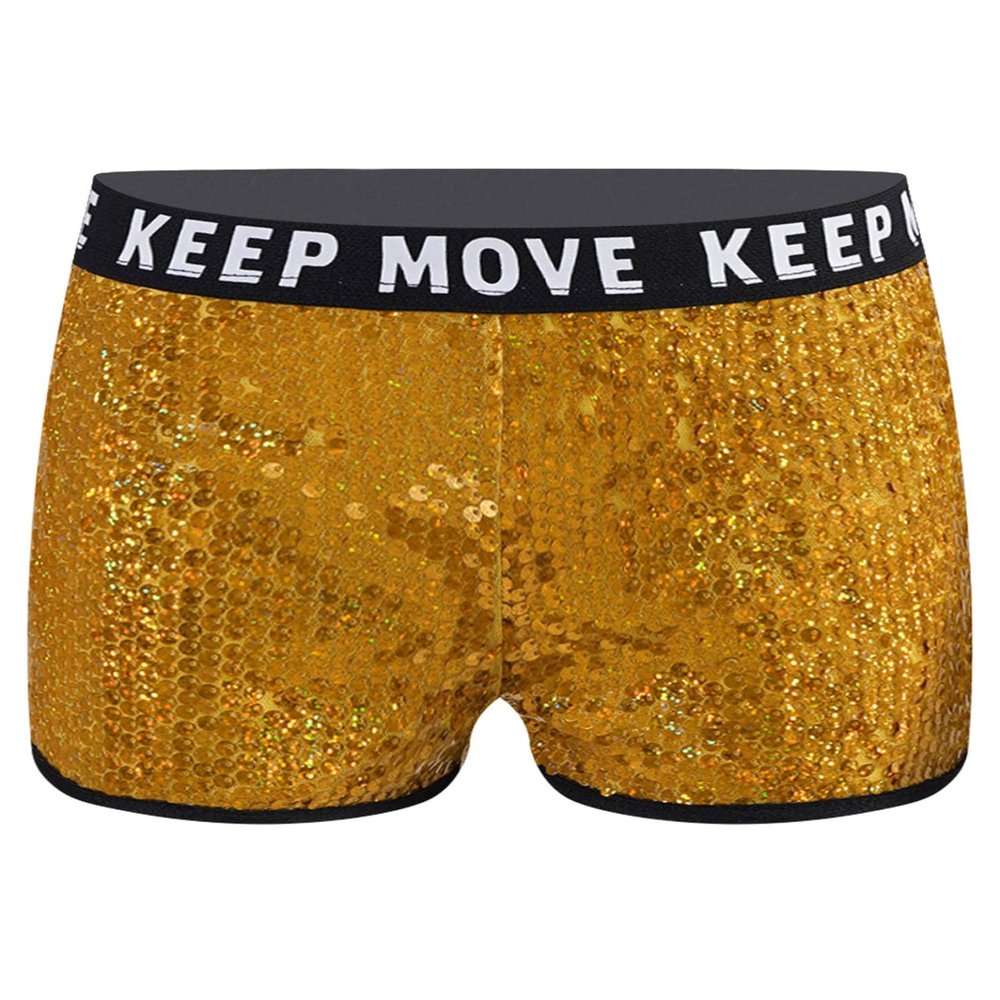Jhaoyu Kids Girls Sparkling Sequin Shorts for Jazz Hip Hop Street Dance Bottom Party Shorts Hot Pants Gold 16 Years