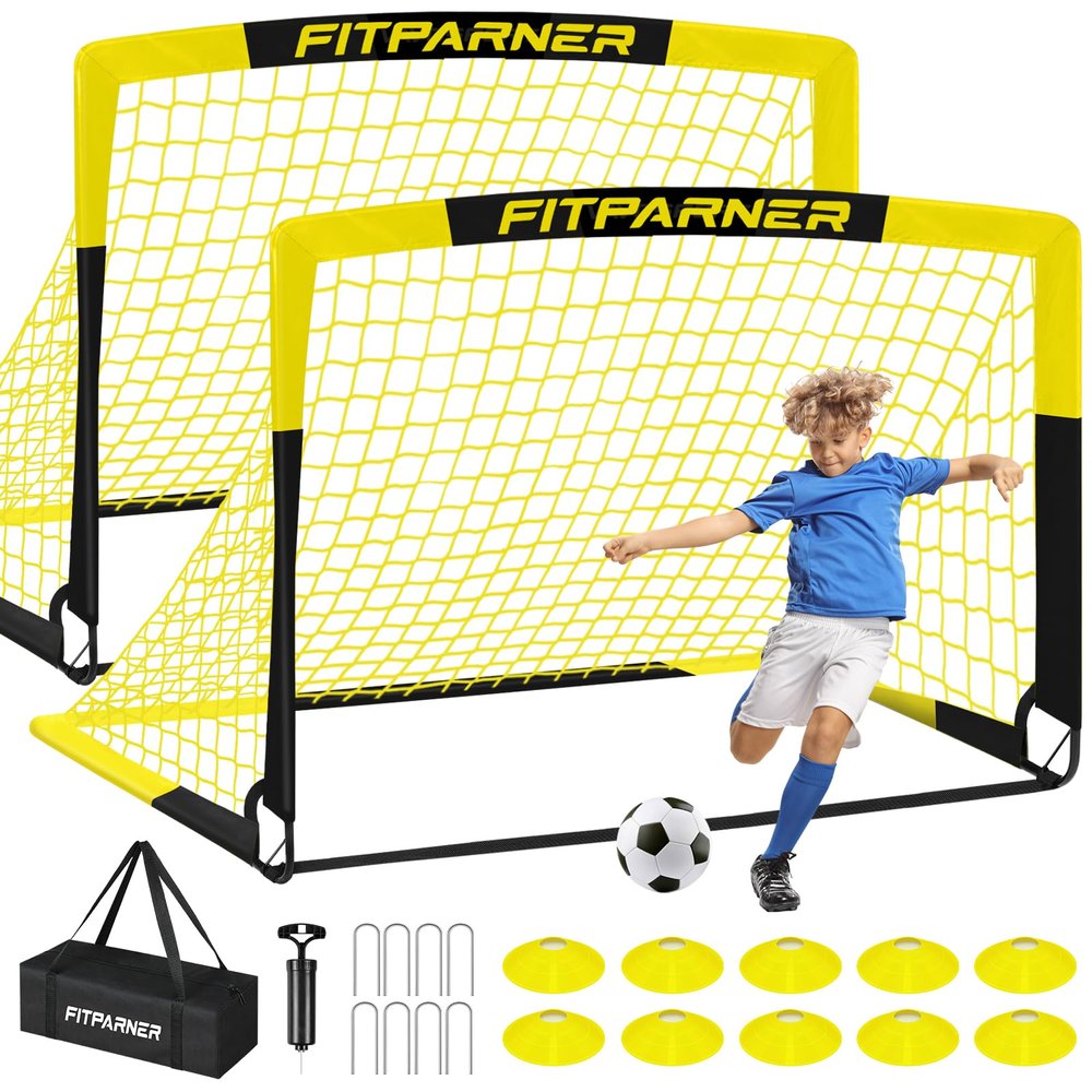 FITPARNER Kids Soccer Goal for Backyard Set - 2 Set of 5X3.6 ft (YellowBlack)