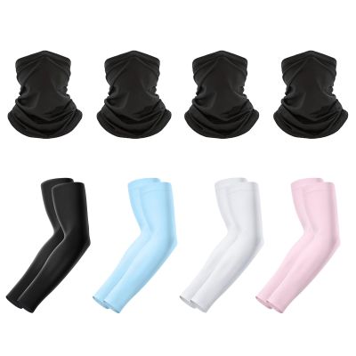 4 Pairs Sun Protection Sleeves to Cover Arms and 4 Pack Neck Gaiter Breathable Bandana Mask for Outdoor Protection