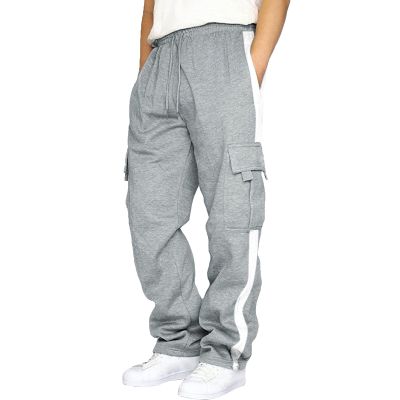 Mens Heavyweight Fleece Cargo Sweatpants Joggers Baggy Elastic Waist Drawstring Workout Pants with Pockets Winter