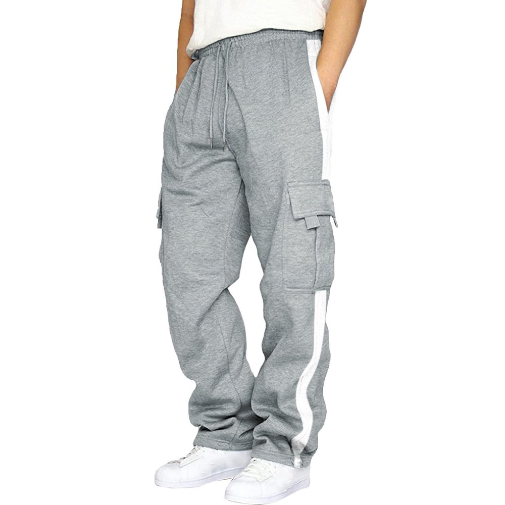 Mens Heavyweight Fleece Cargo Sweatpants Joggers Baggy Elastic Waist Drawstring Workout Pants with Pockets Winter
