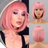 yumtaro Pink Wigs for Women Short Synthetic Bob Wig with Bangs Glueless Shoulder Length Apple Cut Colorful Cosplay Wig for Girls Daily Party and Halloween Costume Use view 1