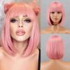 yumtaro Pink Wigs for Women Short Synthetic Bob Wig with Bangs Glueless Shoulder Length Apple Cut Colorful Cosplay Wig for Girls Daily Party and Halloween Costume Use view 4