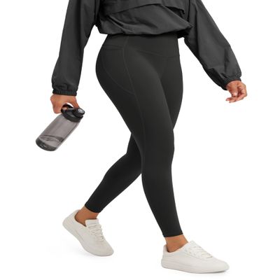 ODODOS Tummy Control 7/8 Compression Leggings for Women 25" High Waist Workout Yoga Pants with High-Positioned Pockets, Onyx Black, XX-Large