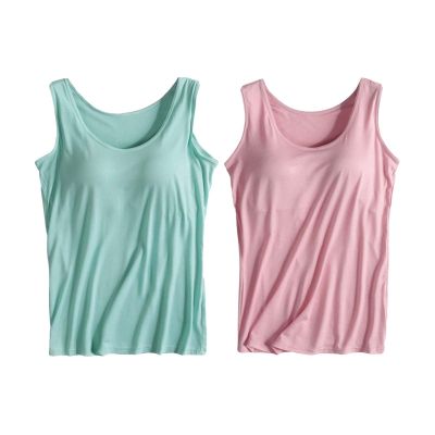 ,2 Pack Tank Tops for Women 2024 Cami Built in Bras Plus Size Shelf Bra Shirt Yoga Athleic Layering Undershirt,Mint Green,Medium