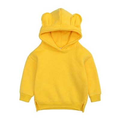 Toddler Baby Boys Girls Fleec Hoodies Pullover Sweatshirt Hooded Bear Ears Solid Thick Cute (Yellow, 12-24 Months)