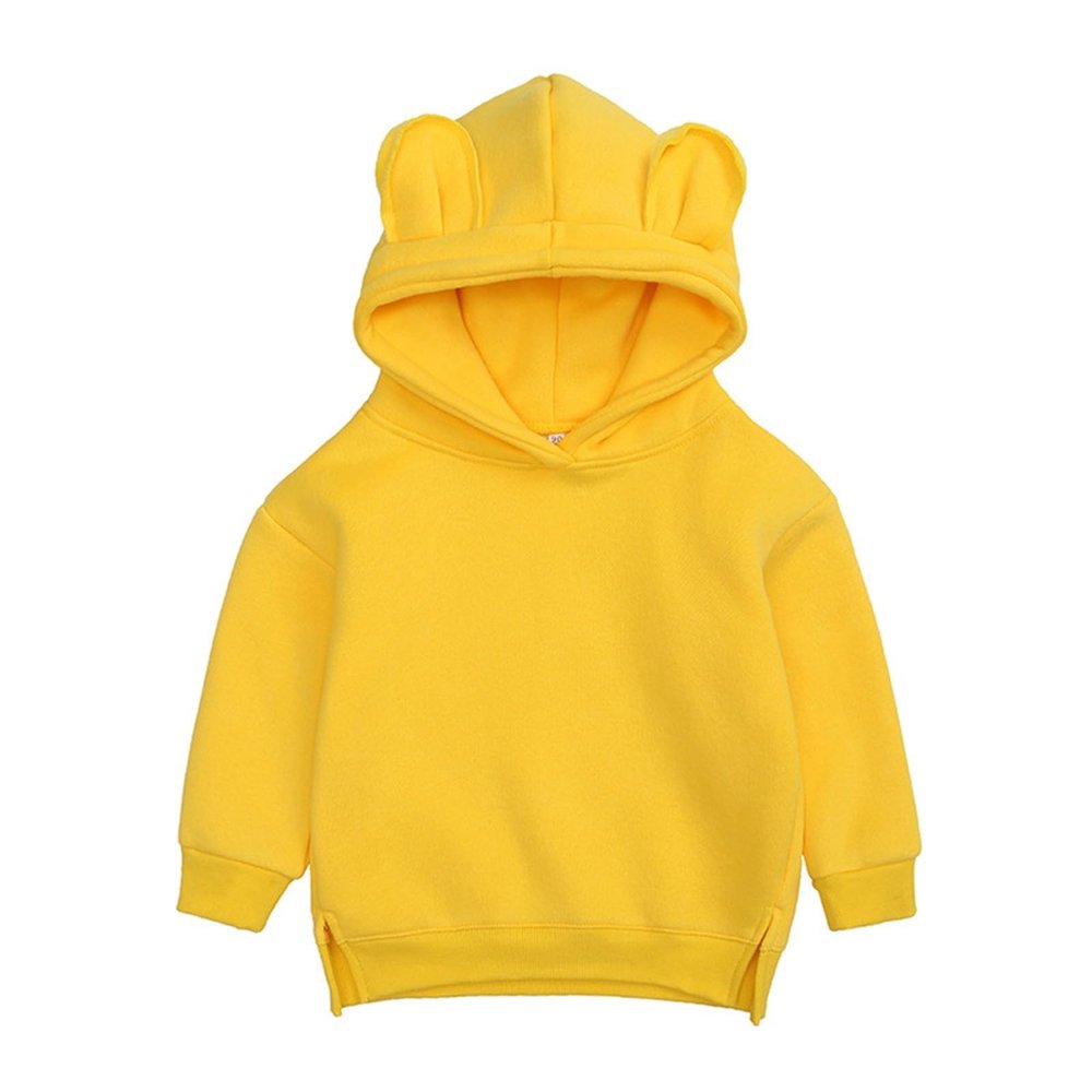 Toddler Baby Boys Girls Fleec Hoodies Pullover Sweatshirt Hooded Bear Ears Solid Thick Cute (Yellow, 12-24 Months)