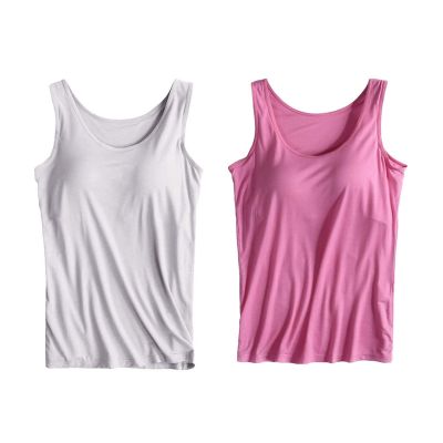 ,2 Pack Tank Tops for Women 2024 Cami Built in Bras Plus Size Shelf Bra Shirt Yoga Athleic Layering Undershirt,Gy1,Large