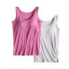 ,2 Pack Tank Tops for Women 2024 Cami Built in Bras Plus Size Shelf Bra Shirt Yoga Athleic Layering Undershirt,Gy1,Large view 4