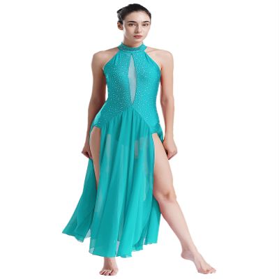 HULIJA Womens Long Lyrical Dance Dress Contemporary Dancewear Flowy Split Maxi Dresses Performance Costume Bluegreen X-Large