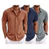 QOAAIE 3 Pack Men's Short Sleeve Linen Shirts Casual Button Down Collar Shirt Summer Beach Hawaiian Vacation Shirts (Brown/D-Blue/Grey2,L)