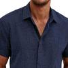 QOAAIE 3 Pack Men's Short Sleeve Linen Shirts Casual Button Down Collar Shirt Summer Beach Hawaiian Vacation Shirts (Brown/D-Blue/Grey2,L) view 2