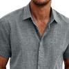 QOAAIE 3 Pack Men's Short Sleeve Linen Shirts Casual Button Down Collar Shirt Summer Beach Hawaiian Vacation Shirts (Brown/D-Blue/Grey2,L) view 4