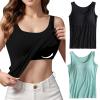,2 Pack Tank Tops for Women 2024 Cami Built in Bras Plus Size Shelf Bra Shirt Yoga Athleic Layering Undershirt,Bk2,Small view 2