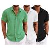 QOAAIE 3 Pack Men's Short Sleeve Linen Shirts Casual Button Down Collar Shirt Summer Beach Hawaiian Vacation Shirts (Green1/White/Black,XL) view 1