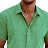 QOAAIE 3 Pack Men's Short Sleeve Linen Shirts Casual Button Down Collar Shirt Summer Beach Hawaiian Vacation Shirts (Green1/White/Black,XL) view 3