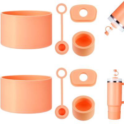 HYZ 8 Piece Accessories for Stanley Cup, Silicone Spill Proof Stopper Set and Protective Boot Including Straw Cover Cap for Stanley H2.0 20oz 30oz 40oz Tumbler, Nectarine