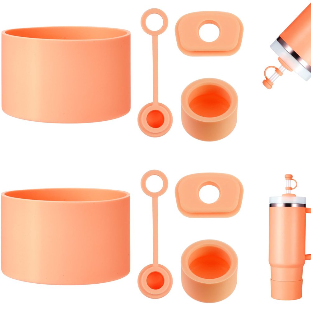 HYZ 8 Piece Accessories for Stanley Cup, Silicone Spill Proof Stopper Set and Protective Boot Including Straw Cover Cap for Stanley H2.0 20oz 30oz 40oz Tumbler, Nectarine