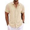 QOAAIE 3 Pack Men's Short Sleeve Linen Shirts Casual Button Down Collar Shirt Summer Beach Hawaiian Vacation Shirts (Pink2/Brown/Apricot,S) view 2