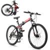 CamPingSurvivals 24/26/27.5 Inch Folding Bikes for Adults 21 Speed Mountain Bike, Adult Bicycle with High Carbon Steel Frame, Full Suspension, Dual Disc Brake and Adjustable Ergonomic Seat(26" Black) view 1