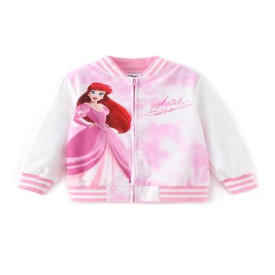 Disney Princess Ariel Little Girls Varsity Bomber Letterman School Baseball Jacket Tie-dye Zip Up Fall Clothes Lightweight Sweatshirt Pink 3T