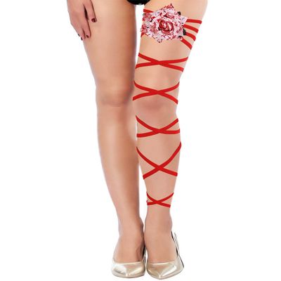 deladola Red Leg Wraps Rave Rose Leg Straps Elastic Garter Cross Bandage Festivals Costume for Women(Rose)
