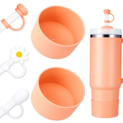 DUNLAGUE Boot and Straw Cover Set - 2pcs Silicone Boot, 3pcs Straw Cap, Bottom Protector for Stanley Cup H2.0 30oz & 40oz, Exact Color Match with Stanley, Accessories Nectarine