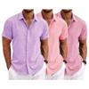 QOAAIE 3 Pack Men's Short Sleeve Linen Shirts Casual Button Down Collar Shirt Summer Beach Hawaiian Vacation Shirts (Purple/Pink/Pink2,XXL) view 1