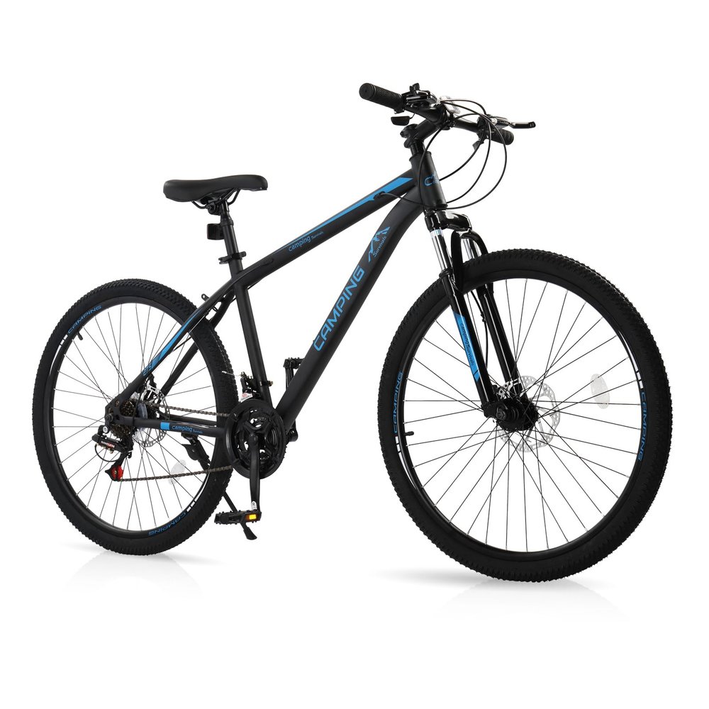 CamPingSurvivals 26/27.5" Mountain Bike 21 Speed Bikes for Adults, Men & Women Mountain Bike with High Carbon Steel Frame, All-Terrain Tires, Double Disc Brake and Suspension Fork(27.5" Blue)