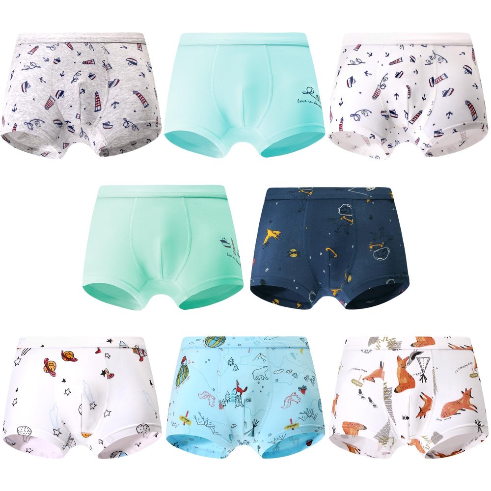 Child Boy Undwear Cotton Boxer Briefs Breathable Kids Animal Car Children Underpants Soft 8 Packs For 4-14 Kids (US, Digital, 3, Regular, Navigation Space)