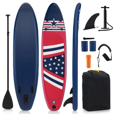GYMAX Stand Up Paddle Board, Inflatable SUP with Wide Non-Slip EVA Deck, Accessories-Leash, D Rings, Hand Pump, Adjustable Paddle & Backpack, Paddle Boards for Adults Youth (Stars & Stripes Style A)