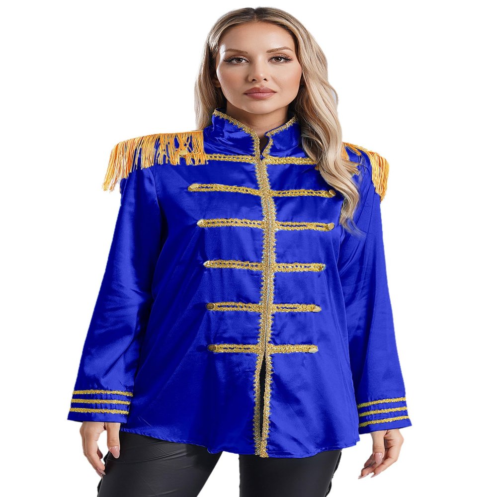 LiiYii Womens SGT Sergeant Pepper Budget Jacket Hippy Medieval Shiny Satin Jackets Halloween Cosplay Costume Royal Blue Medium