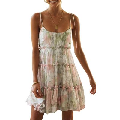 TEOPTKY 2024 New Women's Summer Printed Suspender Mini Dress,Summer Floral Mini Dress,Women's Boho Floral Mini Dress (Style C,Large)