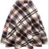 Women's Long Plaid Wool Skirt Fall Winter High Waist A-line Pleated Wool Tartan Skirts Brown White view 1