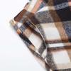Women's Long Plaid Wool Skirt Fall Winter High Waist A-line Pleated Wool Tartan Skirts Brown White view 3