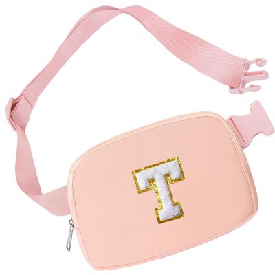 Aganmi Teen Girl Gifts Trendy Stuff Preppy Initial Travel Fanny Pack for Teenage Girls Cute Belt Bag Crossbody Bags Dorm Room Bedroom Essentials Trip Gifts Birthday Gifts for Teen Girls Pink T